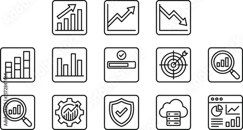 Business Analytics and Data Graph Line Icon Set Collection