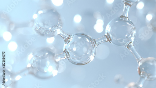Obraz w ramie 青い透明な球体が繋がる分子構造モデルの半透明合成用素材