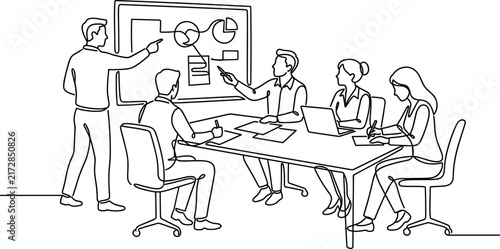 Business Meeting People Discussing Strategy and Data on Whiteboard
