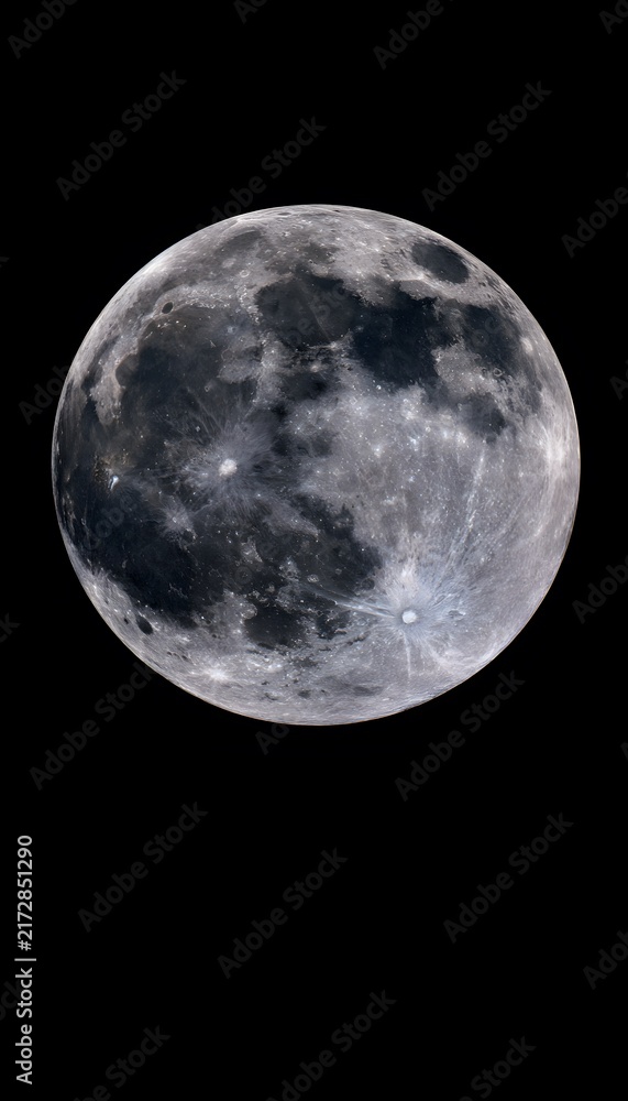 Fototapeta premium Hyper Realistic Close Up of a Full Moon Featuring Detailed Lunar Topography and Cratered Highlands