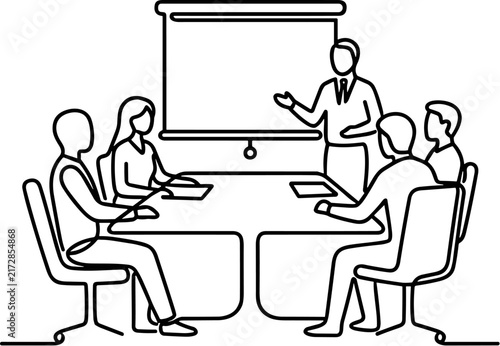 Business Meeting Presentation People in Meeting Room with Projector Screen