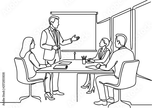 Business Meeting Presentation Speaker Audience Boardroom Continuous Line Art