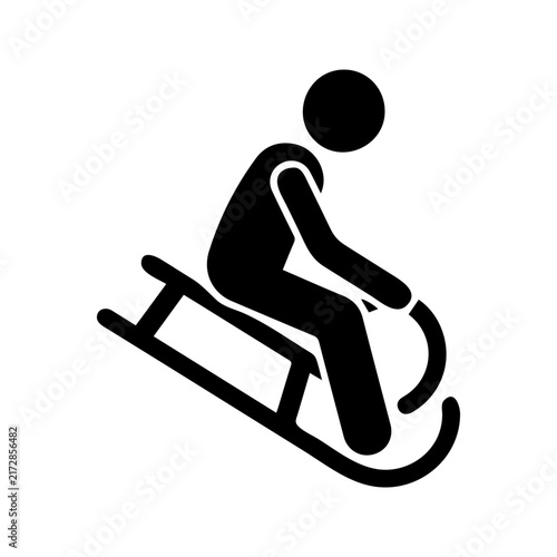 Fotografía Sledding Icon Person Sled Sledge Winter Sport Pictogram Vector Silhouette