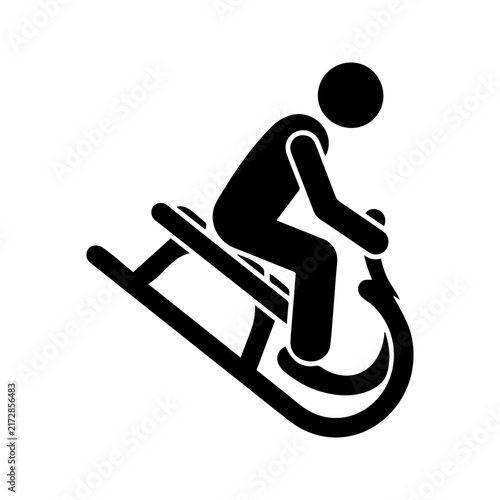 Foto Sledding Icon Person Sled Sledge Winter Sport Pictogram Vector Silhouette