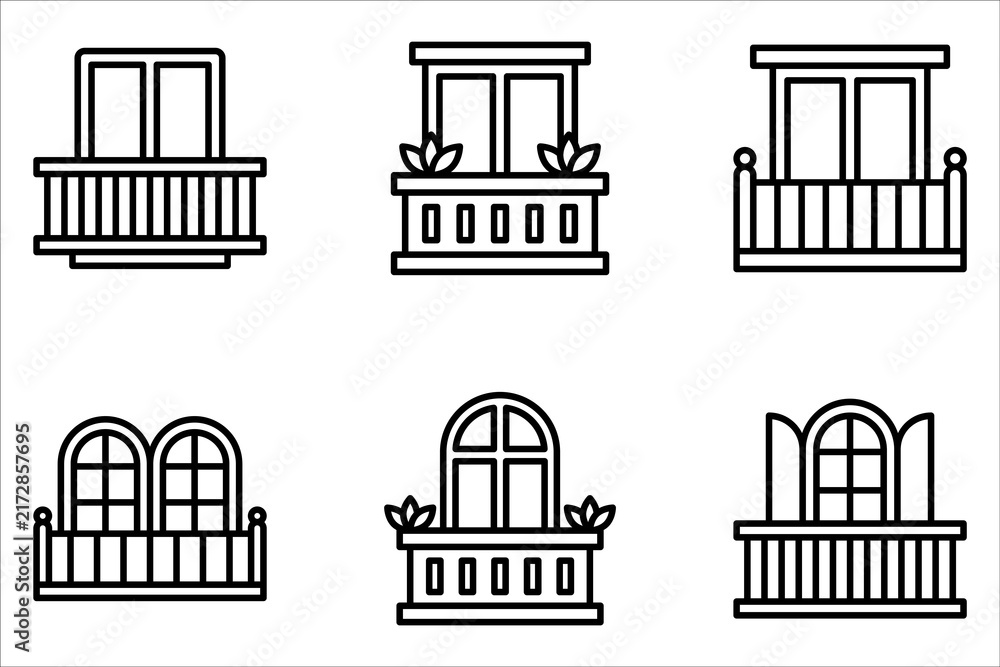Fototapeta premium Balcony icon set. Vector creative design elements for construction on white background