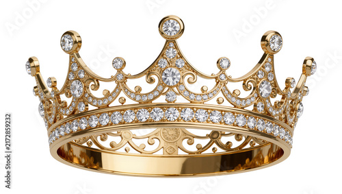 Canvastavla Ornate golden crown adorned with sparkling diamonds, isolated on transparent bac