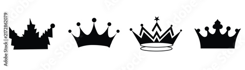 Set of royal crown icons line silhouette vector elements for king queen luxury logo branding design