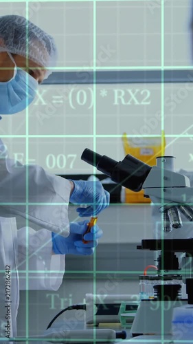 Animation of scientific data processing over diverse scientists in laboratory