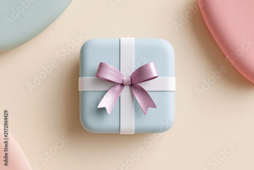 Soft pastel gift box with elegant ribbon bow. Smooth surface suggests luxury and care. Pink and blue tones evoke gentle joy. Ideal for birthdays, anniversaries, or heartfelt gifts