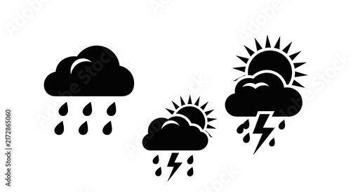 Bild auf Leinwand Weather icons with rain lightning with icons white background three black weathe