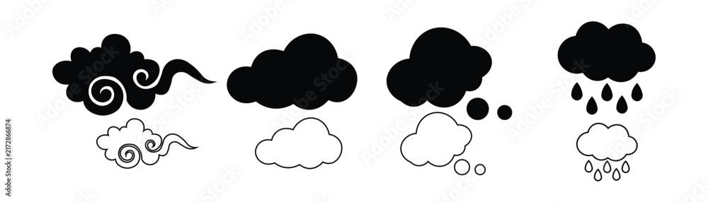 Obraz premium Cloud icon set including japanese vintage cloud silhouette simple overcast thought bubble and rainy weather storm symbol vector illustration for graphic design project