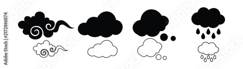 Cloud icon set including japanese vintage cloud silhouette simple overcast thought bubble and rainy weather storm symbol vector illustration for graphic design project