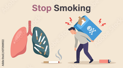 Stop Smoking concept: damaged lungs, addiction burden, and health risks