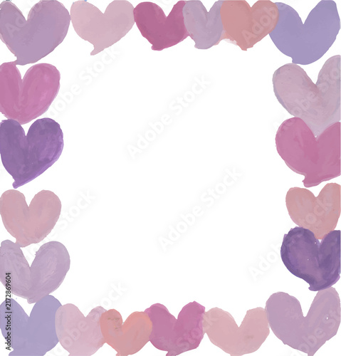 Purple heart frame hand drawn watercolor