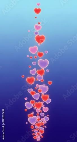 Floating Hearts on Gradient Blue Background.
