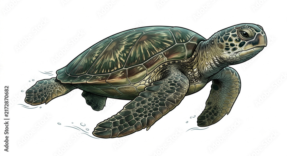 Fototapeta premium Sea Turtle Swimming Underwater Wildlife Illustration