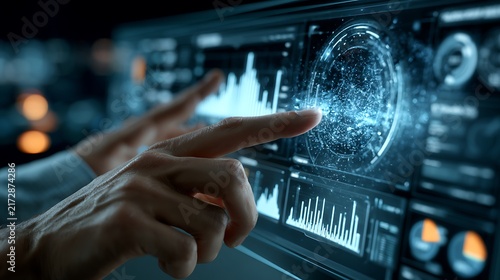 hand touching futuristic interface with glowing earth