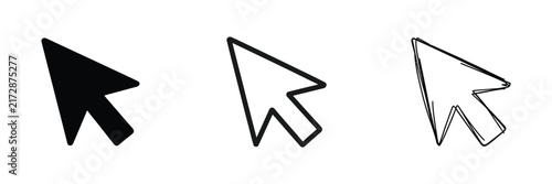 Canvastavla Computer mouse cursor pointer icon set in solid, outline, and hand-drawn sketch