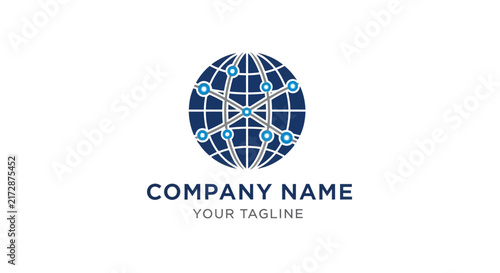 Minimalist globe logo design with company name and tagline.