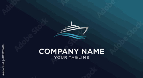 Fotografía Minimalist cruise ship logo design with wave element on dark background