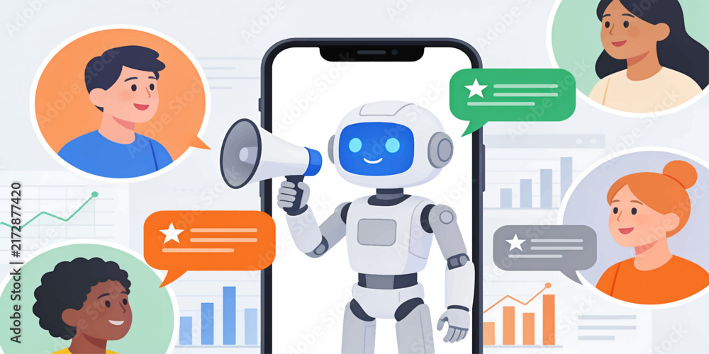 Fototapeta premium AI Mobile Chatbot Virtual Assistant Vector Illustration