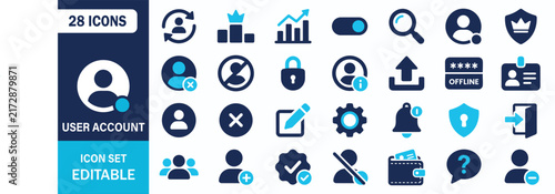 User Account Icon Set Showing Profile Login Security Password Settings Notification Verification Access Vector Illustration Collection