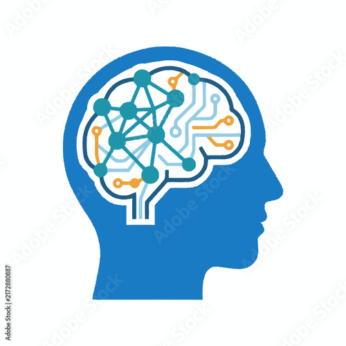 Human head silhouette with circuit brain design.