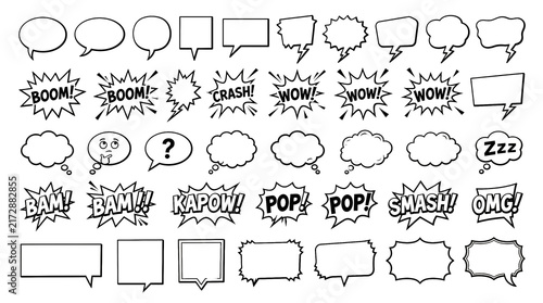 Set of comic book speech bubbles and sound effects, vector illustration