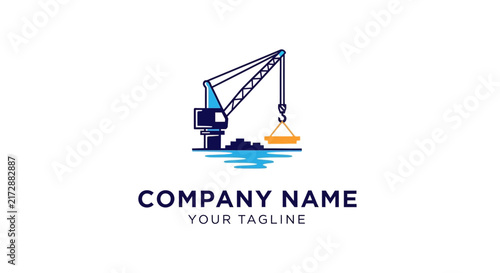 Blue crane and ship logo design with company name placeholder.