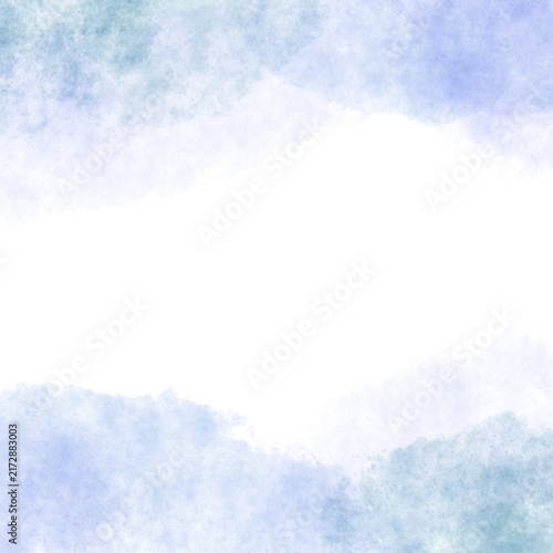 トップとボトムにぼんやりした水彩タッチの背景イラスト　ブルーカラー　白背景