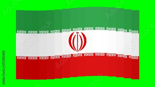 Waving national flag with horizontal green white and red stripes on green backdrop