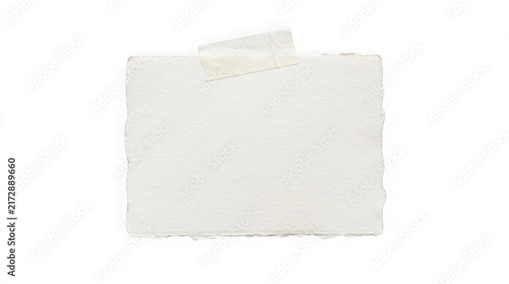 Fototapeta premium Blank piece of textured paper with torn edges and adhesive tape isolated on transparent background