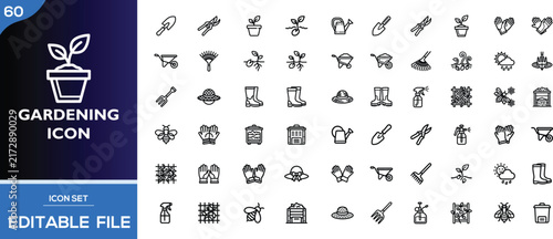 Fotografía Modern gardening icon set, 60 line symbols for plants, tools and seeds, outline