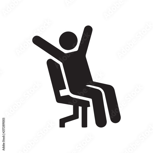 person stretching in office chair icon black flat vector illustration