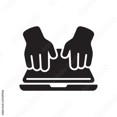 hands typing on laptop keyboard solid black icon for digital design