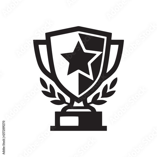 trophy cup with star and laurel wreath flat black icon on white