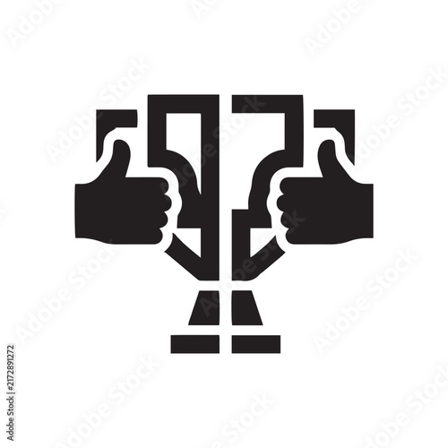 trophy cup with thumbs up glyph icon representing success and victory