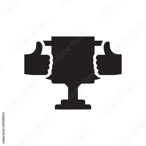 trophy cup icon with thumbs up gestures in a minimalist flat design