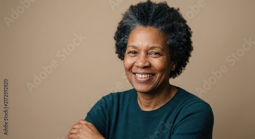 Confident Mature Black Woman Smiling in Casual Portrait