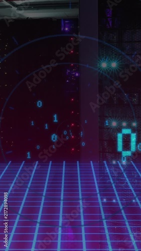Animation of binary code over digital space and servers