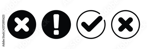 Round Check Exclamation X Icons, Circular Status Buttons and Validation Symbols in Line Style