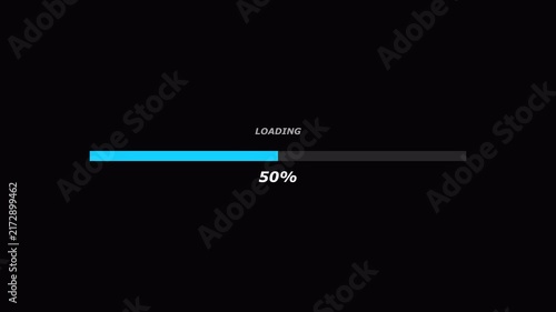 Minimalist blue progress bar animation showing loading percentage for digital user interface overlay and software application screen display 4K animation