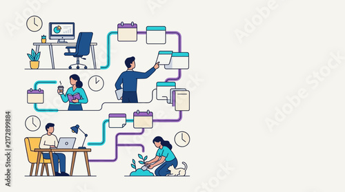 Collaborative teamwork and remote working with digital communication tools.