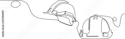 Continuous one line drawing of safety hard hat helmets, safety equipment icon concept vector illustration