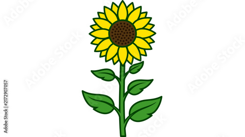 Vibrant Yellow Sunflower Illustration Featuring Detailed Petals and Green Foliage