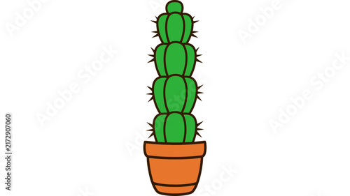 Stylized Minimalist Tall Potted Cactus Illustration for Home Decor and Botanical Design