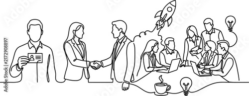 Business Team Meeting Handshake Rocket Launch Ideas Startup Concept