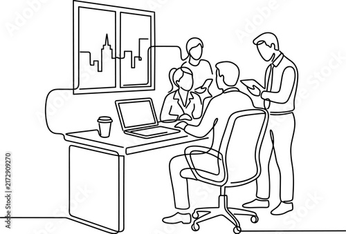 Business team meeting office brainstorming collaboration modern workspace city view