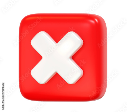 Canvastavla 3D render of red cross mark icon for cancel error or close button