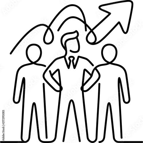 Business Teamwork Growth Success Leadership Concept Line Art Icon